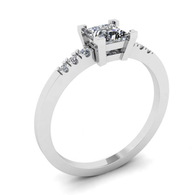 Princess Cut Diamond Ring with 3 Small Side Diamonds - Photo 3