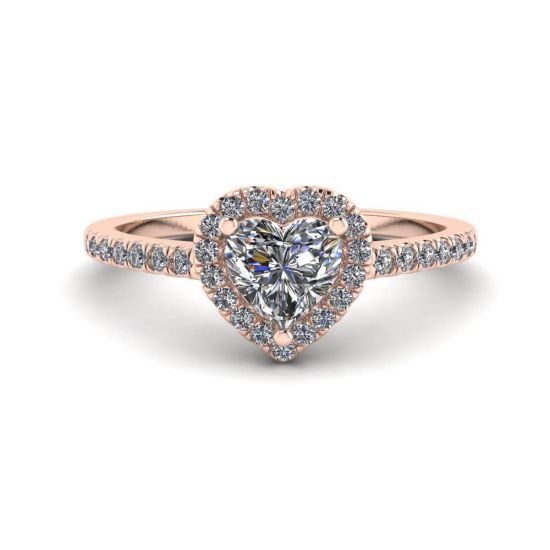 Heart Diamond Halo Engagement Ring Rose Gold, Enlarge image 1