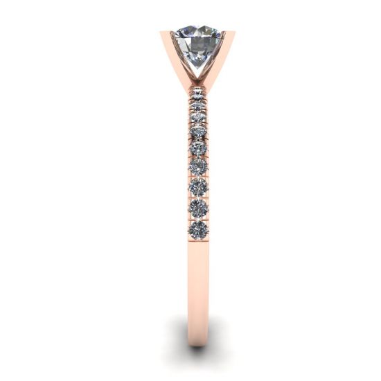 Classic Round Diamond Ring with thin side pave Rose Gold,  Enlarge image 3