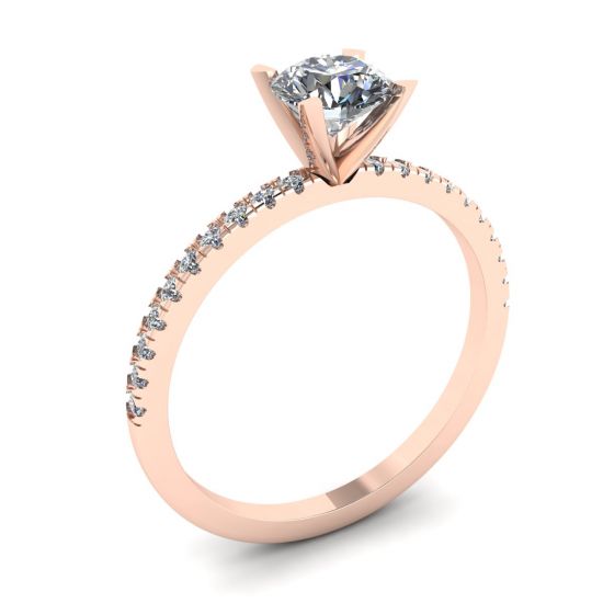 Classic Round Diamond Ring with thin side pave Rose Gold,  Enlarge image 4