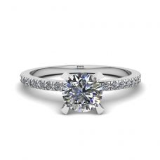 Classic Round Diamond Ring with thin side pave White Gold