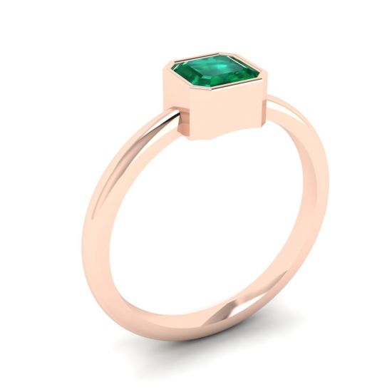 Stylish Square Emerald Ring in 18K Rose Gold,  Enlarge image 4
