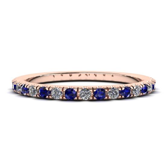 Riviera Pave Sapphire and Diamond Eternity Ring Rose Gold, Enlarge image 1