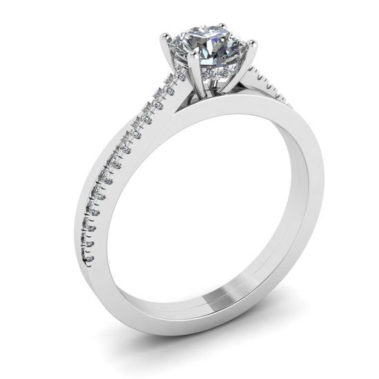 Asymmetrical Side Pave Engagement Ring White Gold,  Enlarge image 4