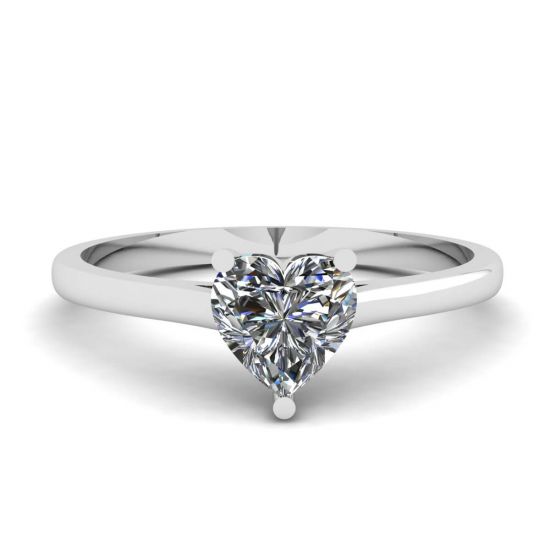 Simple Flat Ring with Heart Diamond  White Gold, Enlarge image 1