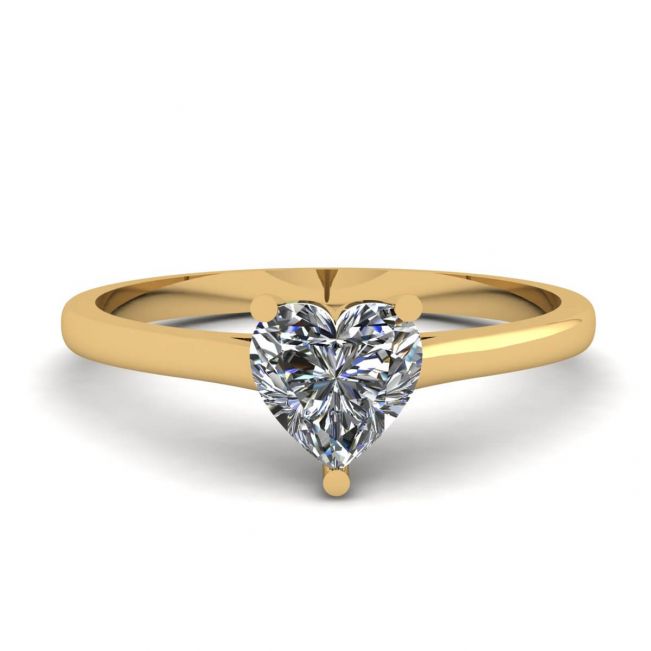 Simple Flat Ring with Heart Diamond Yellow Gold