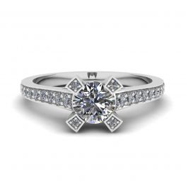 Designer Ring with Round Diamond and Pave Designer Ring with Round Diamond and Pave
