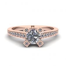 Designer Ring with Round Diamond and Pave Rose Gold