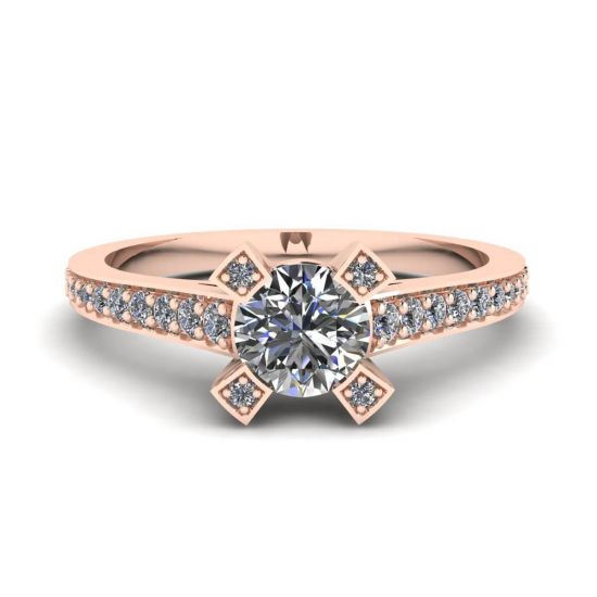 Designer Ring with Round Diamond and Pave Rose Gold, Enlarge image 1