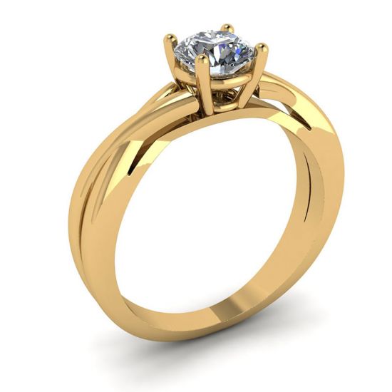X Cross Ring with Round Diamond Yellow Gold,  Enlarge image 4