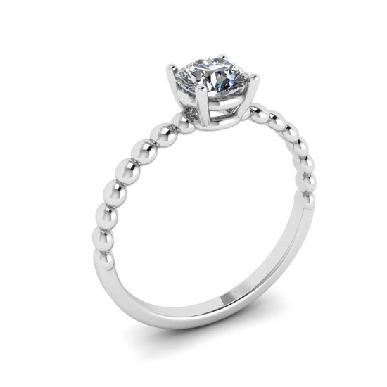 Round Diamond Solitaire on Beaded Ring in White Gold,  Enlarge image 4