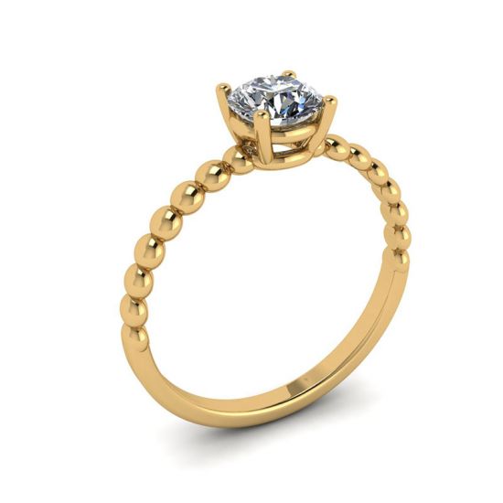 Round Diamond Solitaire on Beaded Ring in Yellow Gold,  Enlarge image 4