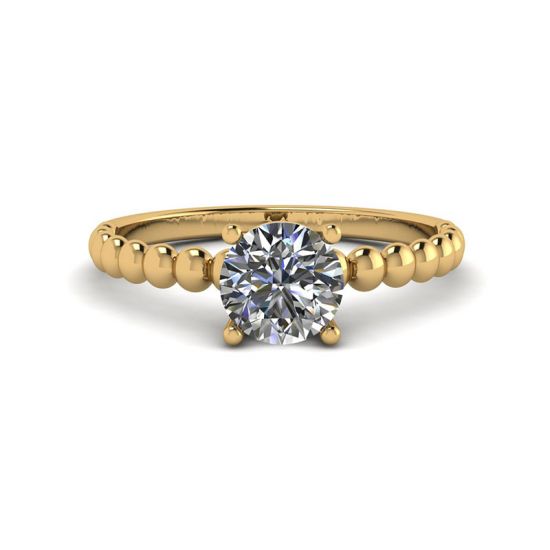 Round Diamond Solitaire on Beaded Ring in Yellow Gold, Enlarge image 1