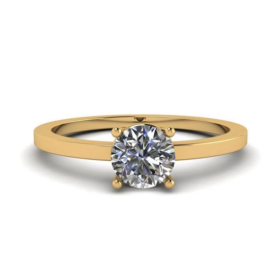 Round Diamond Solitaire Simple 18K Yellow Gold Ring, Image 1
