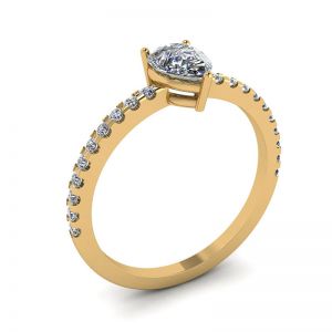 Pear Diamond Ring with Side Pave Yellow Gold - Photo 3