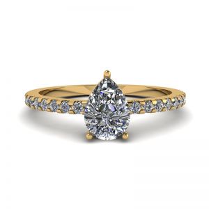 Pear Diamond Ring with Side Pave Yellow Gold