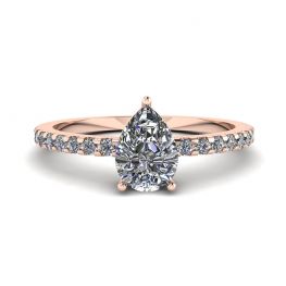 Pear Diamond Ring with Side Pave Rose Gold Pear Diamond Ring with Side Pave Rose Gold