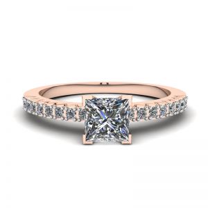 Princess Cut Diamond Ring in V with Side Pave Rose Gold