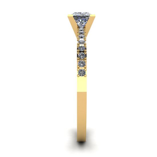 Princess Cut Diamond Ring in V with Side Pave Yellow Gold, More Image 1