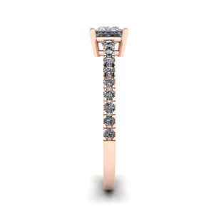 Princess Cut Diamond Ring with Side Pave in 18K Rose Gold - Photo 2