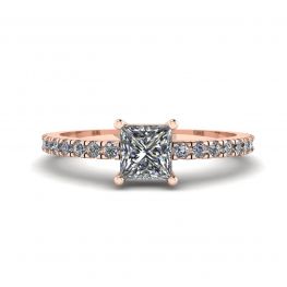Princess Cut Diamond Ring with Side Pave in 18K Rose Gold Princess Cut Diamond Ring with Side Pave in 18K Rose Gold