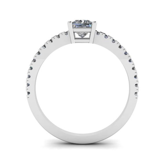 Princess Cut Diamond Ring with Side Pave, More Image 0