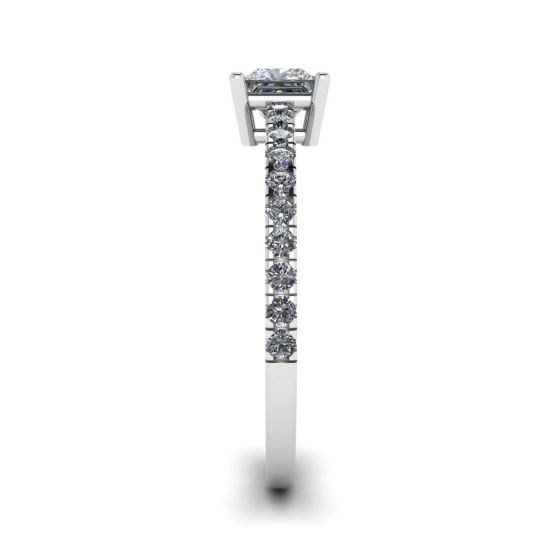 Princess Cut Diamond Ring with Side Pave, More Image 1