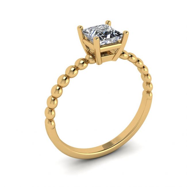 Bearded Ring with Princess Cut Diamond in 18K Yellow Gold - Photo 3