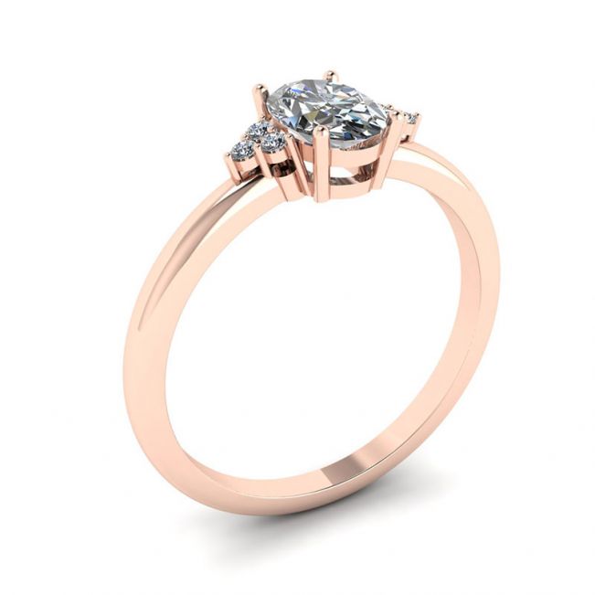 Oval Diamond with 3 Side Diamonds Ring Rose Gold - Photo 3