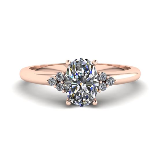Oval Diamond with 3 Side Diamonds Ring Rose Gold, Image 1