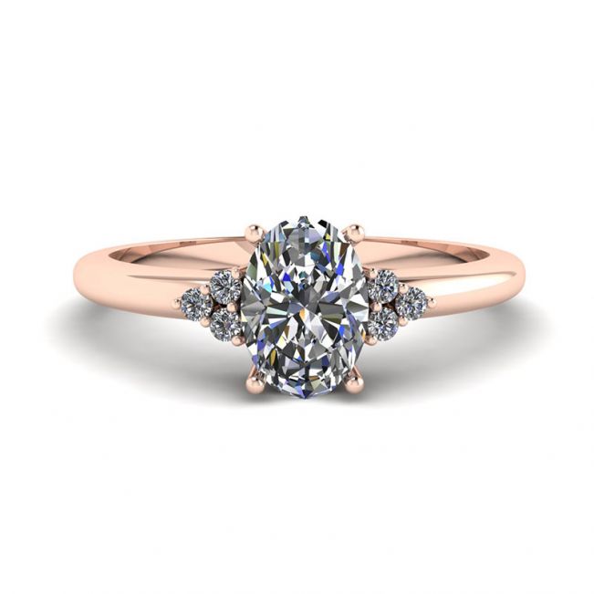 Oval Diamond with 3 Side Diamonds Ring Rose Gold