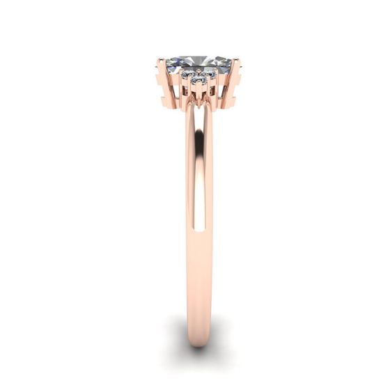 Oval Diamond with 3 Side Diamonds Ring Rose Gold,  Enlarge image 3