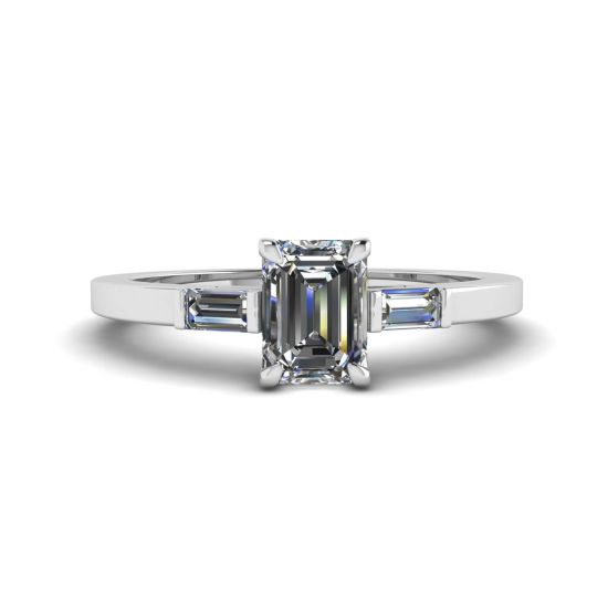 Emerald Cut and Side Baguette Diamond Ring, Image 1