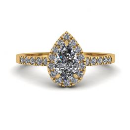 Halo Diamond Pear Shape Ring in 18K Yellow Gold