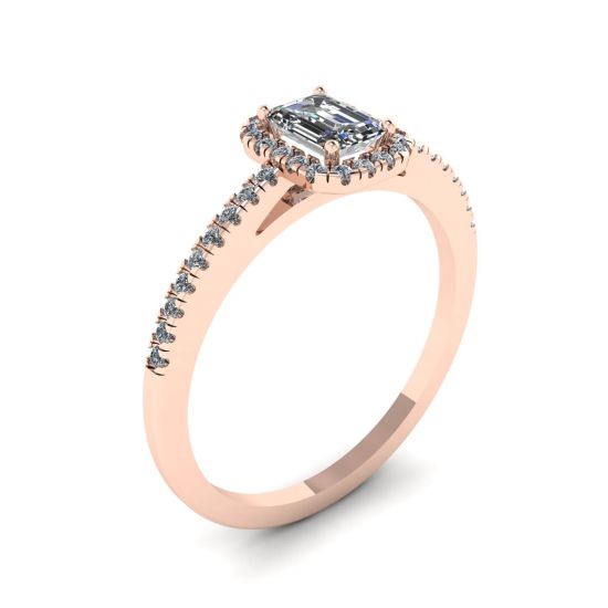 Emerald Cut Diamond Ring with Halo Rose Gold,  Enlarge image 4