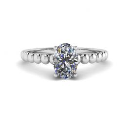 Oval Diamond on Beaded 18K White Gold Ring