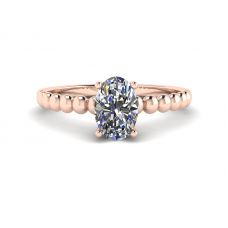 Oval Diamond on Beaded 18K Rose Gold Ring