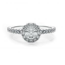18K White Gold Ring with Round Diamond in Halo