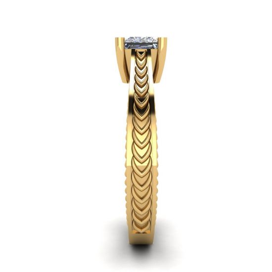 Oriental Style Princess Cut Diamond Ring 18K Yellow Gold,  Enlarge image 3