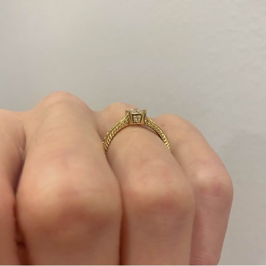 Oriental Style Princess Cut Diamond Ring 18K Yellow Gold,  Enlarge image 5