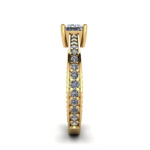 Oriental Style Princess Diamond Ring with Pave in 18K Yellow Gold - Photo 2