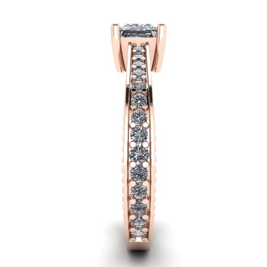 Oriental Style Princess Diamond Ring with Pave in 18K Rose Gold, More Image 1