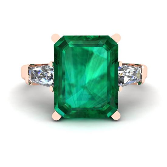 3 carat Emerald Ring with Side Diamonds Baguette Rose Gold, Enlarge image 1