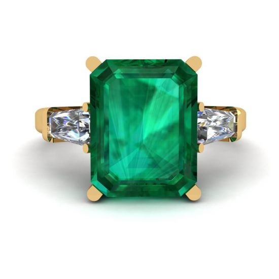 3 carat Emerald Ring with Side Diamonds Baguette Yellow Gold, Enlarge image 1