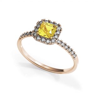 Cushion 0.5 ct Yellow Diamond Ring with Halo Rose Gold - Photo 3