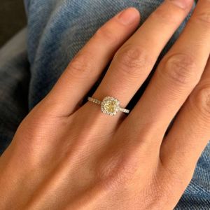 Cushion 1/2 ct Yellow Diamond Ring with Halo - Photo 4