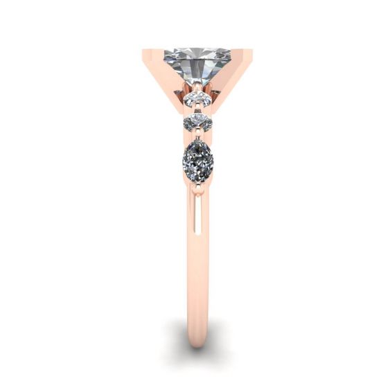 Oval Diamond Side Marquise and Round Stones Ring Rose Gold,  Enlarge image 3