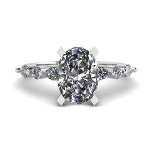 Oval Diamond Side Marquise and Round Stones Ring White Gold