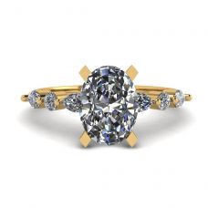 Oval Diamond Side Marquise and Round Stones Ring Yellow Gold