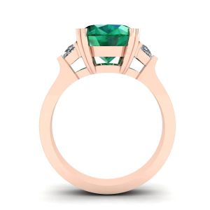 Oval Emerald with Half-Moon Side Diamonds Ring Rose Gold - Photo 1